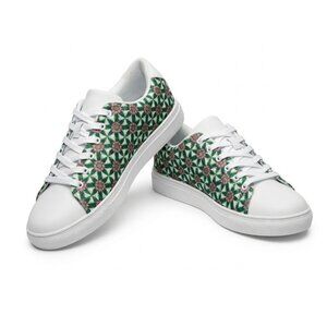 NIB - Donza Geometric Floral Canvas Sneakers - Modern Low-Top White/Green